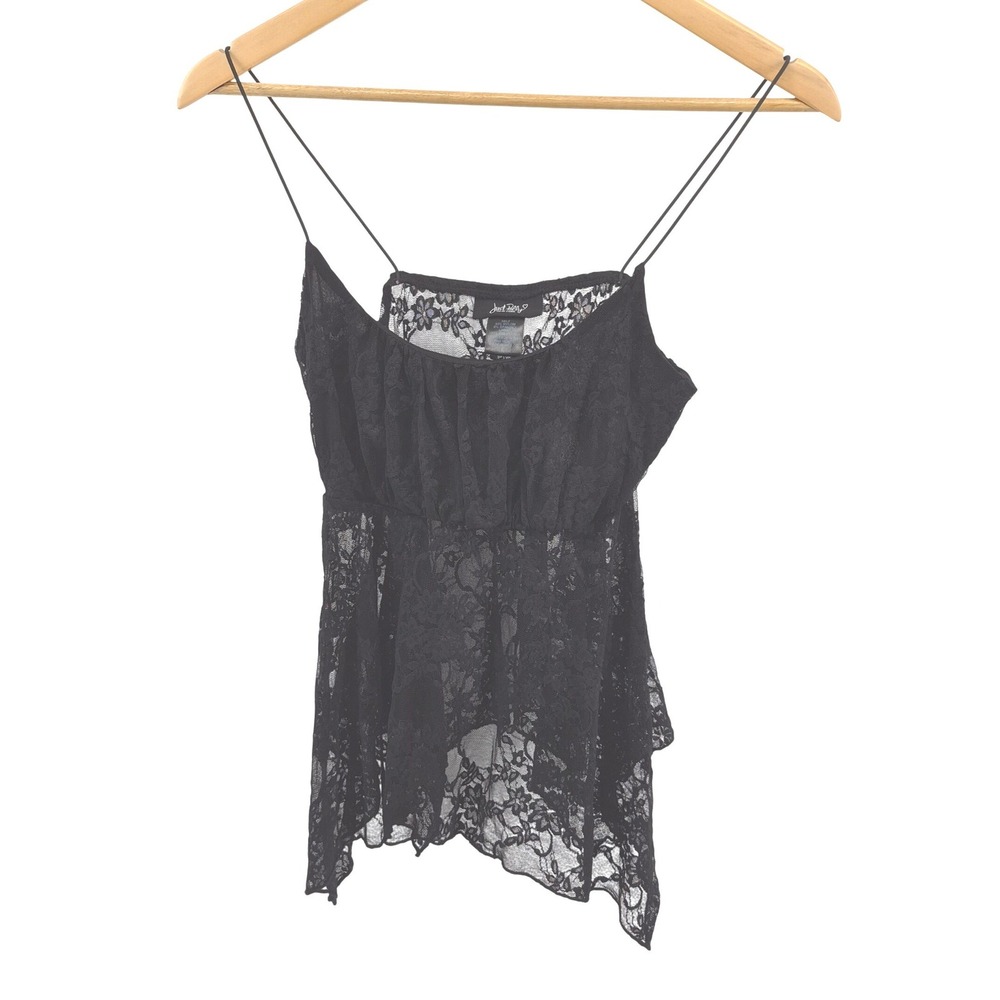 Just Polly Black Lace Handkerchief Hem Cami Top L Whimsigoth Y2K Babydoll Goth - Picture 2 of 9